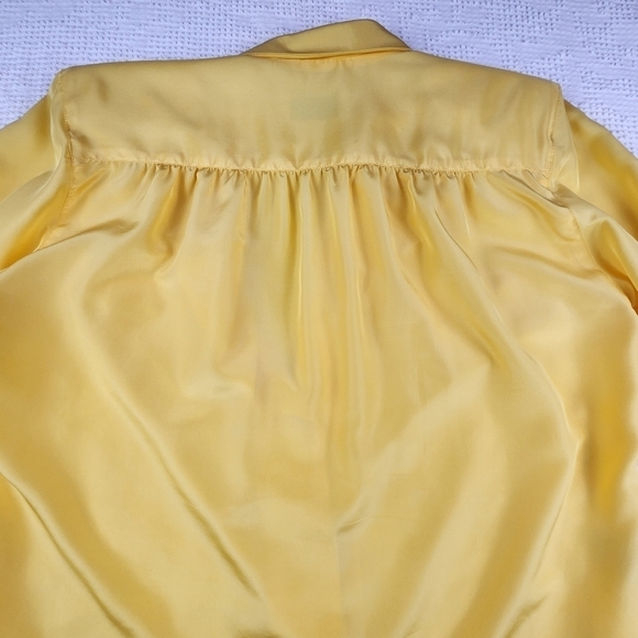 Vintage Lilly Ann Yellow Button Down Satin Blouse Size Medium - Picture 10 of 15